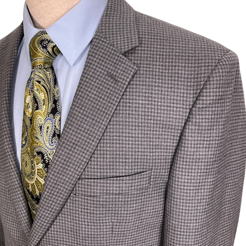 Jos A Bank Traveler Blazer Men 42R Gray Houndstooth Check Wool Tailored Fit